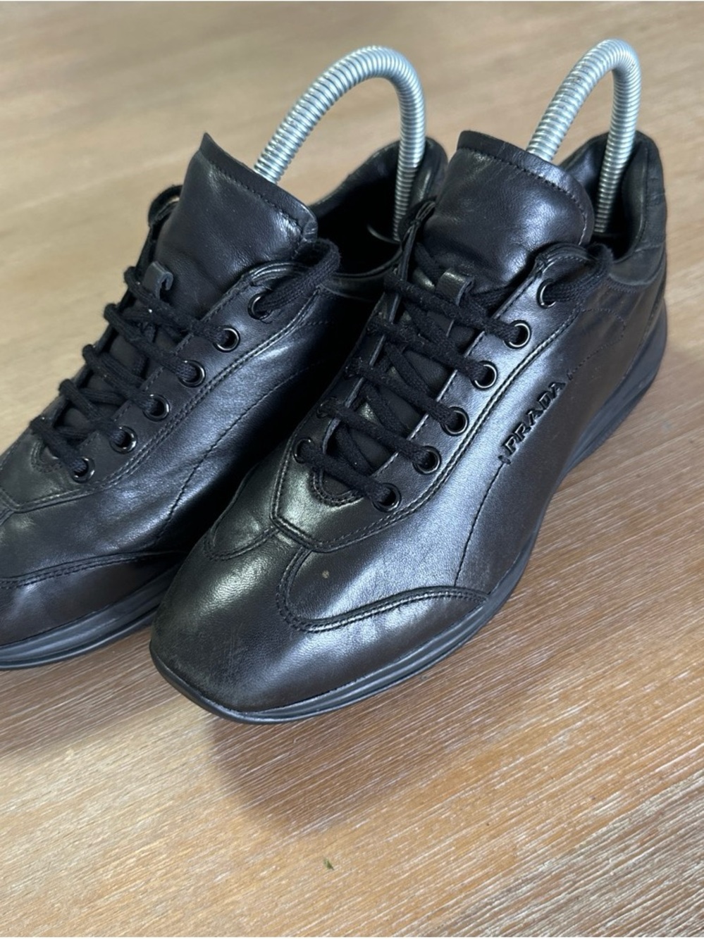 Prada Black Leather Low-Top Sneakers